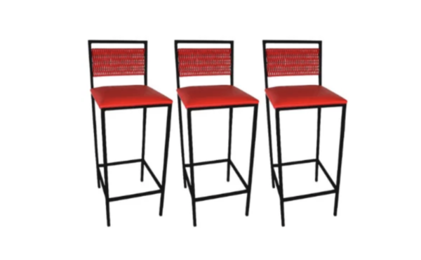 Conjunto com 3 Banquetas Kiara Preta com estofado Vermelho